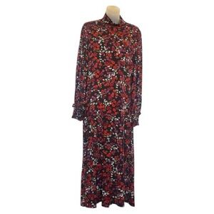 Draper James High Neck Long Sleeve Black and Floral Jersey Knit Midi Dress L